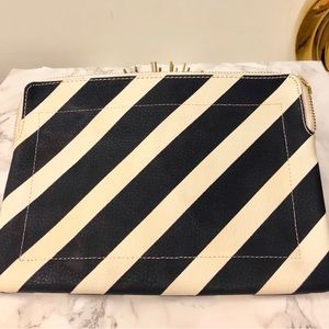 Navy & Cream Striped Leather Clutch